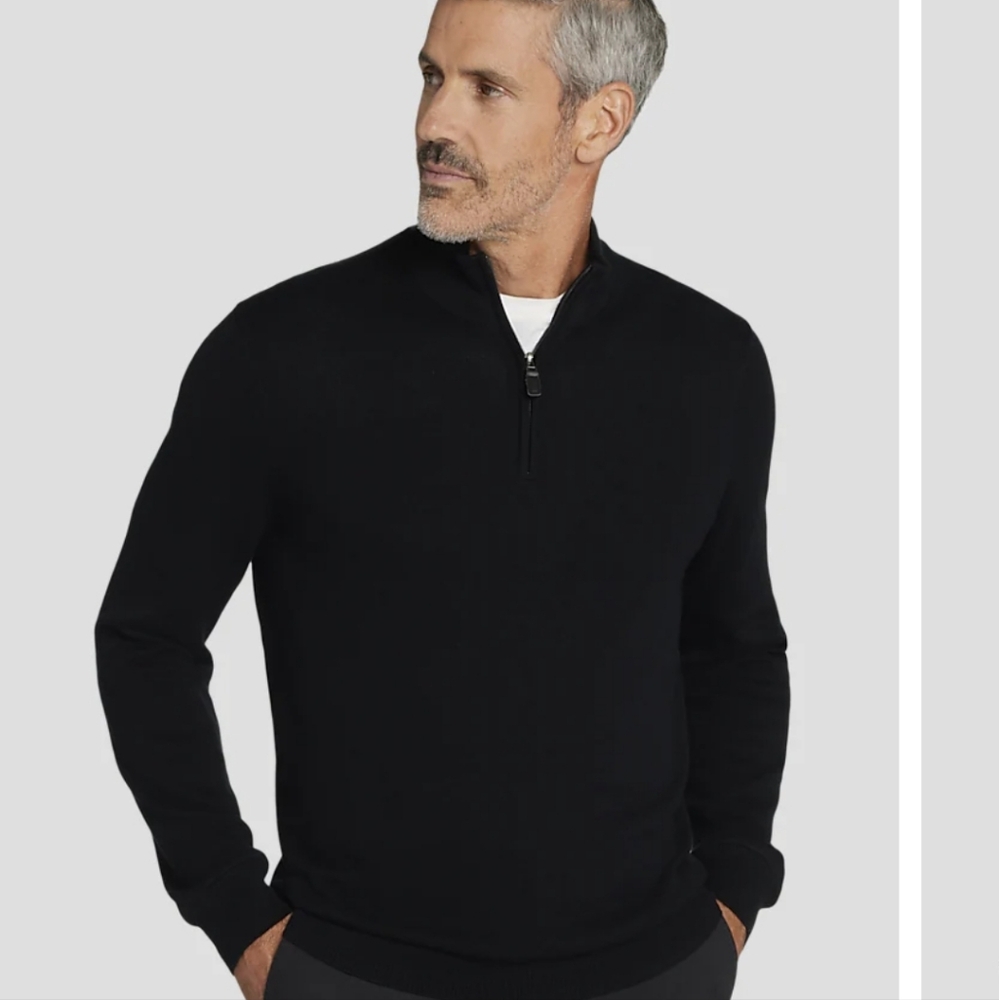 NWT Joseph Abboud Pima Cotton Quarter-Zip Black Sweater